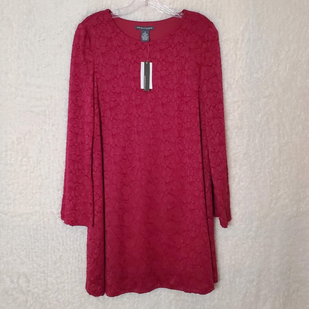 Chelsea & Theodora Wine Lace Shift Dress size S